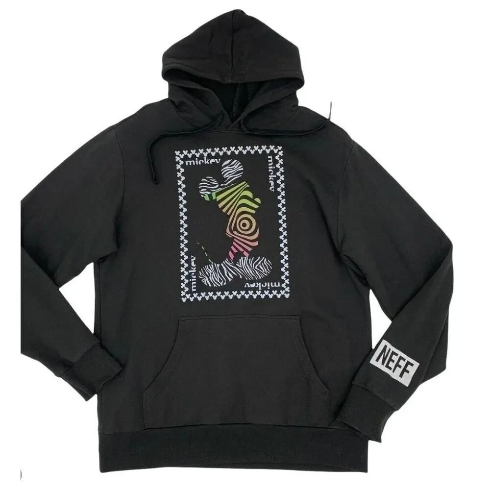 Disney Neff Collab Hoodie Sz S Black Big Logo Sweatshirt TheWalkingCloset